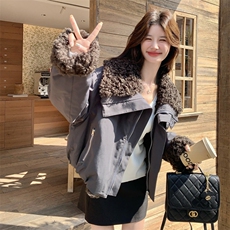 新款！羊羔毛拼接两面穿派克服外套2C133-8995-P225-K328，女装派克服，2C133