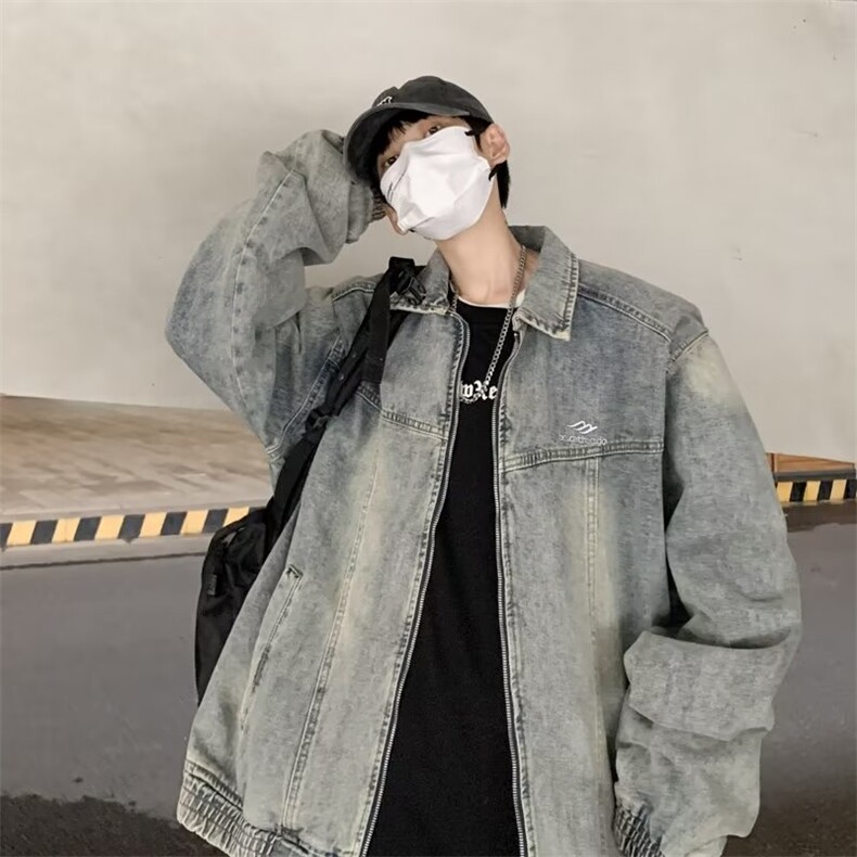 美式复古街头牛仔夹克男女春秋季ins潮牌高街嘻哈痞帅工装外套,男装夹克,星座601-2