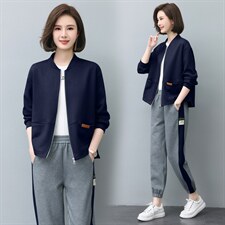女士休闲运动套装2025春秋新中年妈妈开衫卫衣外套短款跑步两件套，女装套装/套裙，依恋蒂丝