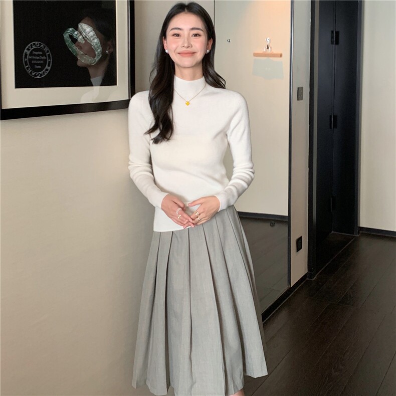 2025秋冬百搭时尚简约半高领打底修身显瘦舒适保暖打底衫,女装羊绒衫,玛卡隆羊绒