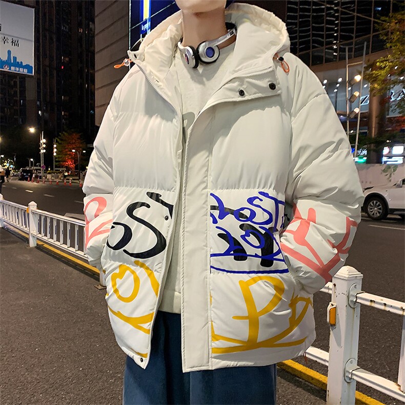 港风夜景 21冬新款 个性印花连帽面包服棉衣外套G3002-P100控125图片