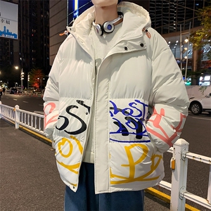 港风夜景 21冬新款 个性印花连帽面包服棉衣外套G3002-P100控125图片