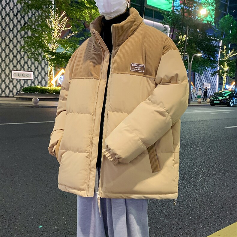 冬季青少年灯芯绒立领拼接外套休闲百搭面包服棉服5302-P78,男装棉衣,电商B306