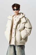 有长图冬季防风PU皮羽绒棉服男宽松连帽棉衣棉袄外套MF00760/P100，男装棉衣，电商B316