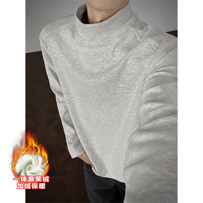350g重磅半高领宽松一体慕莱绒长袖T恤男T24527J加绒-特P35控68,男装T恤,电商A001-1