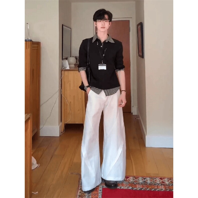 得物抖音高品质二开 夏季美式潮牌假两件条纹衬衫翻领高街短袖T恤图片