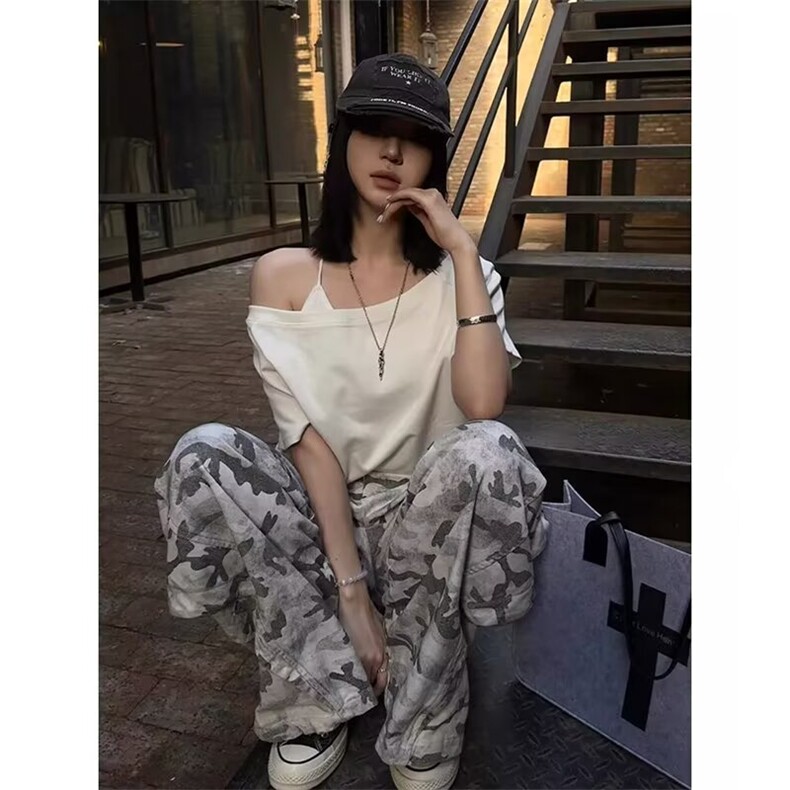 8063-P58迷彩休闲裤男女2025夏季薄款垂感直筒裤青少年运动,男装休闲裤,电商B323A