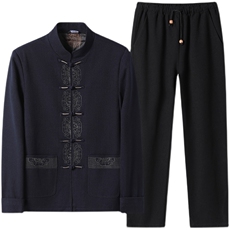 MJ7806秋冬男士两件套长袖休闲套装中老年爸爸复古唐装风P196，男装民族服装，电商B360