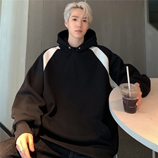 光板得物抖音二开360克华棉拼色连帽卫衣纽扣装饰W091-P65，男装卫衣，电商C307