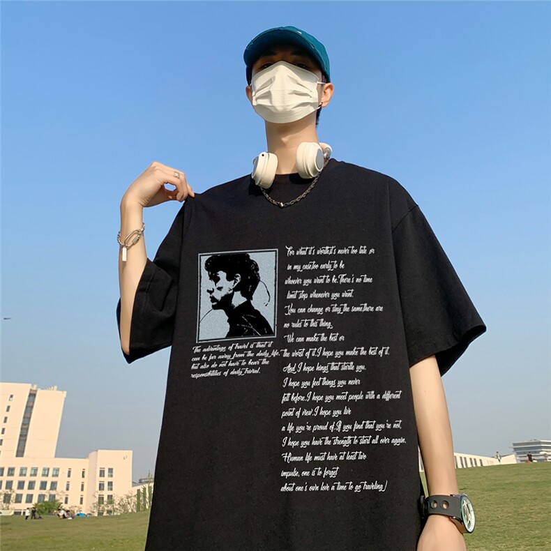 港风23新款夏季时尚百搭宽松字母印花100棉短袖T恤T61110P30控48,男装T恤,电商A268A