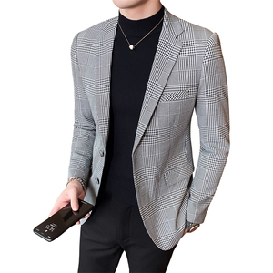 2023春新款西装男士白色格子西装西服西外套803-图片