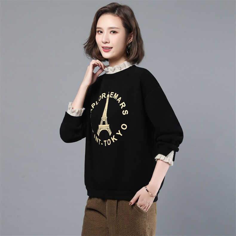 2022年秋季新款套头立领卫衣女长袖韩版加绒加厚上衣服打底衫棉,女装卫衣/绒衫,简韵佳