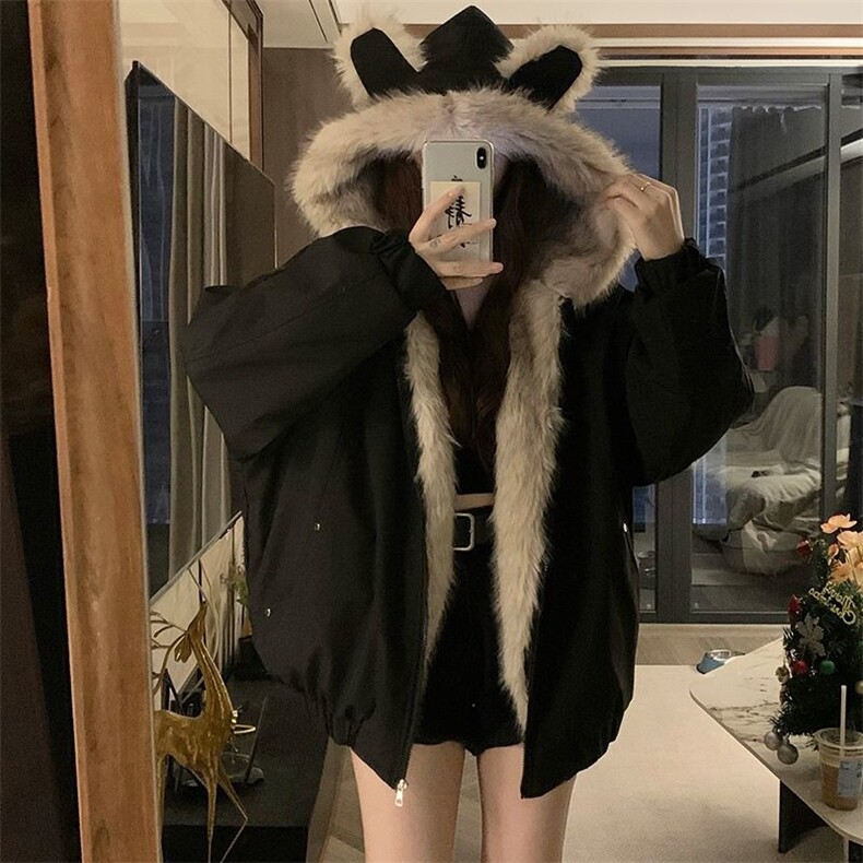 座山雕毛领棉衣冬季美式高级感猫耳朵夹克加绒加厚连帽外套,男装夹克,星座1210-1