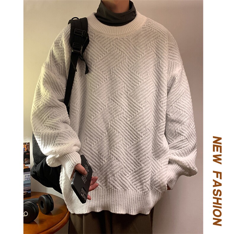 秋冬美拉德休闲大码纯色菱格圆领毛衣男潮毛线衫针织衫MY105-P40,男装针织衫/毛衣,电商A001