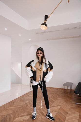 短款拼色棉衣，女装棉衣/棉服，YOUER DENG