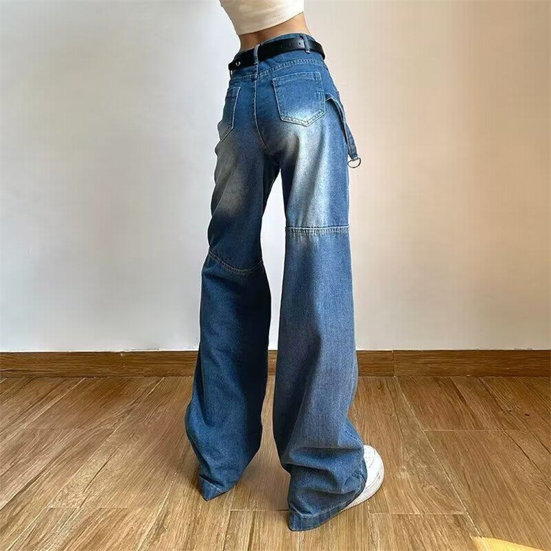 多口袋美式高街复古渐变口袋拉链牛仔裤男女宽松水洗情侣秋季,男装牛仔裤,星座218-1（原230）