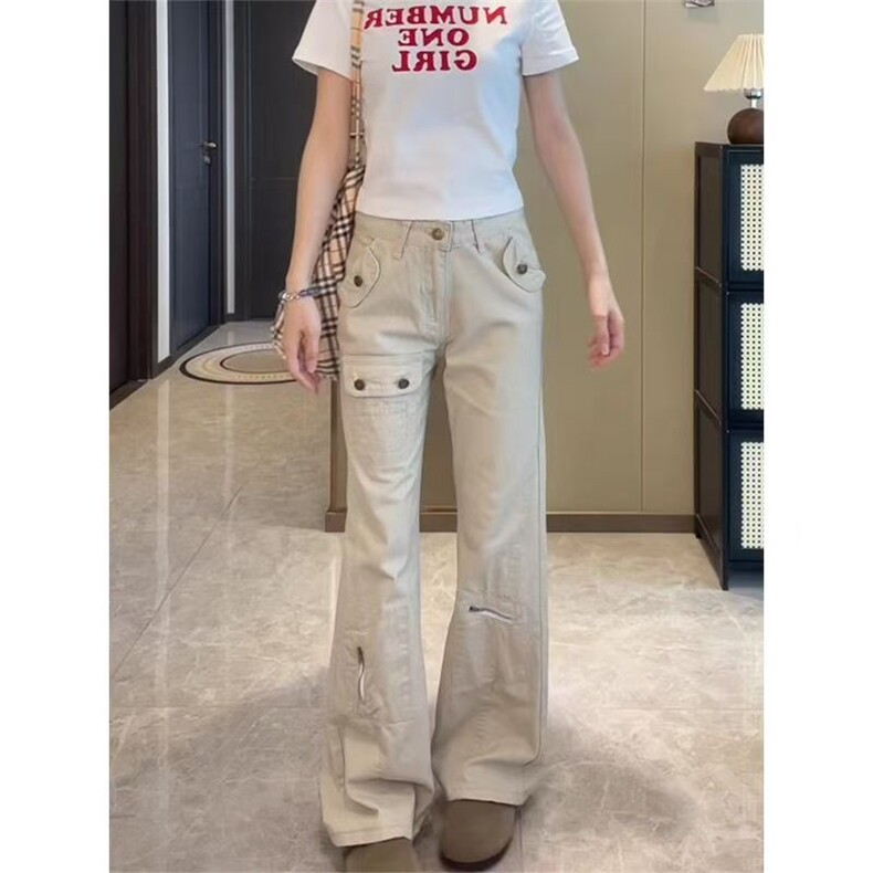 AK2339-P60辣妹牛仔裤女修身微喇多口袋工装马蹄裤子,女装休闲裤,星座617A-2