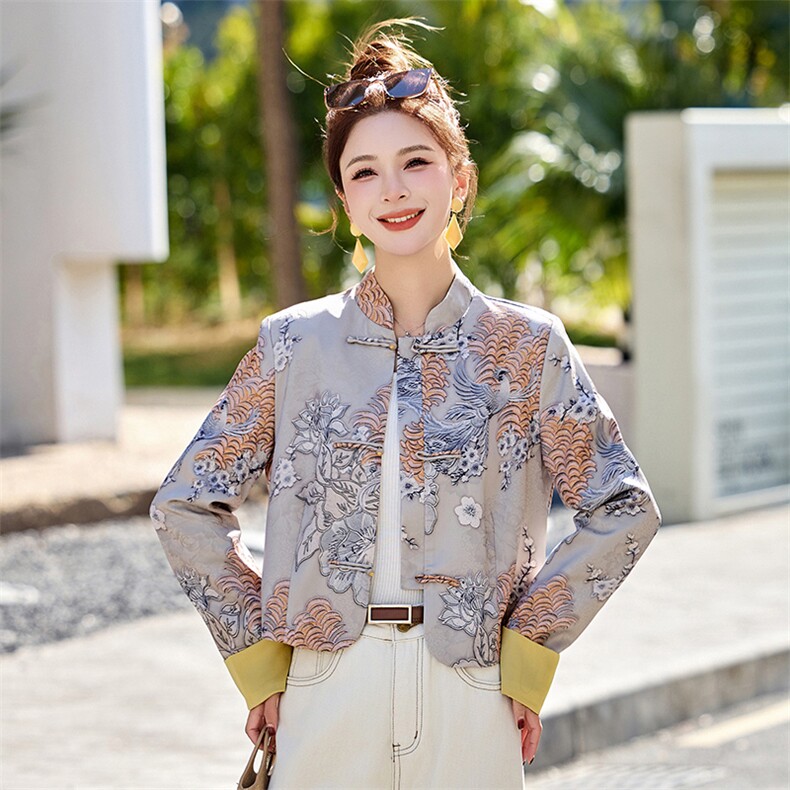 新中式国风印花盘扣外套女2025春新款独特超好看短款气质减龄上衣,女装短外套,韩宇舍