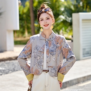 新中式国风印花盘扣外套女2025春新款独特超好看短款气质减龄上衣图片
