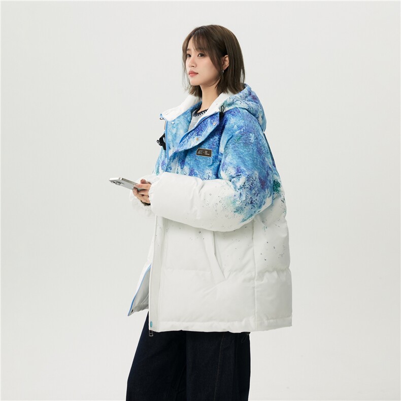 XZ-230-1MY705中性风简约轻奢百搭水墨扎染休闲连帽棉服P118控158,男装棉衣,星座230-1