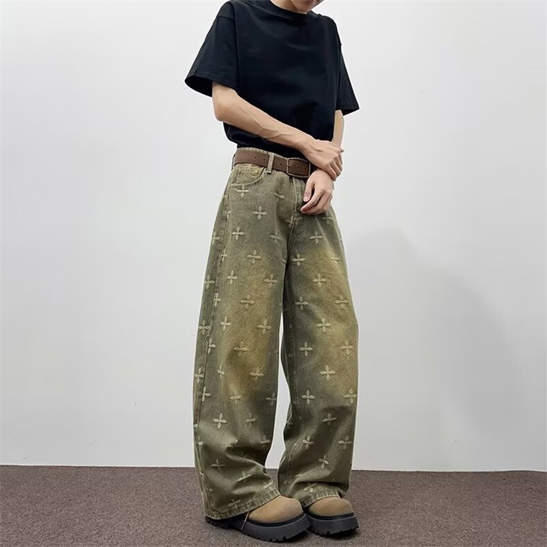 黑灰色版型牛仔裤男女直筒微喇cleanfit长裤潮流新款RK3114-P46,男装牛仔裤,星座412-3