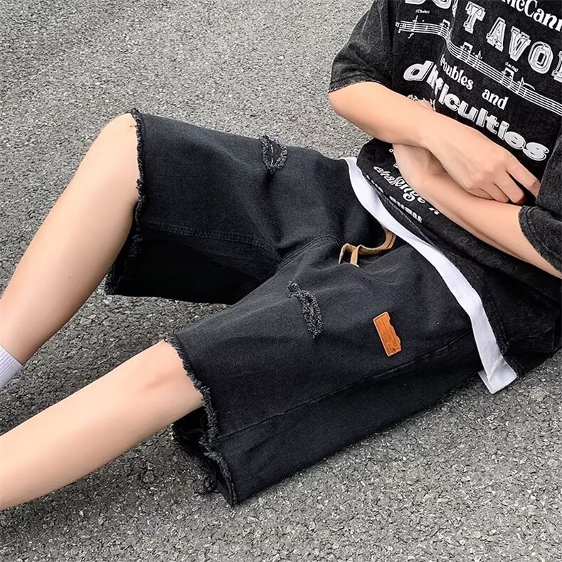 破洞牛仔裤男韩版潮流痞子帅高街2024夏季新款ins五分裤RK285-P35,男装牛仔裤,星座412-3