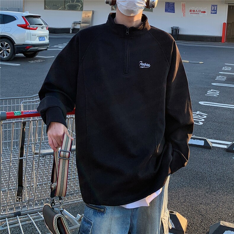 2026春秋立体裁剪大码刺绣拉链套头华棉卫衣W56686/特P28黑,男装卫衣,电商A094