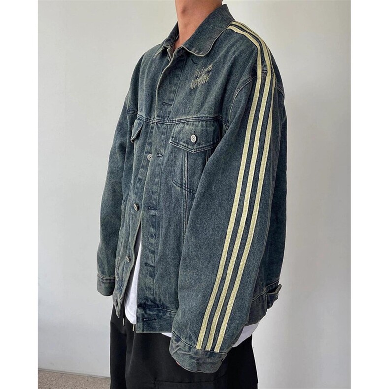 秋冬高街三条杠牛仔外套男休闲网红工装棒球服装ins痞帅GY802,男装工装外套,星座1116A（原606A-3）