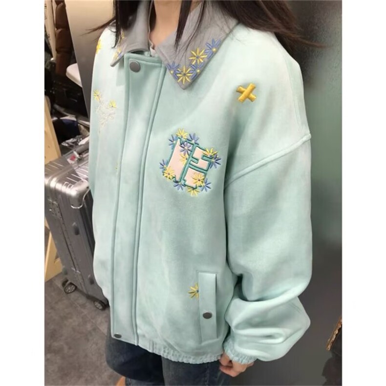 外套春秋季2025新款宽松美式ins潮流翻领拉链女生开衫上衣图片