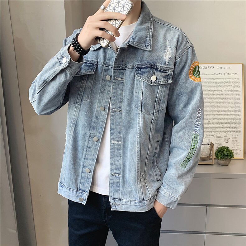 JK822-p90-限价138现货店主风牛仔夹克肥仔量足破洞印花大码,男装夹克,星座103A