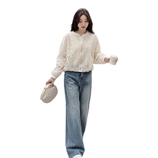 现货米杏色超好看时尚防晒蕾丝女2025早春新款韩版小个子别致上衣，女装短外套，欧米莱