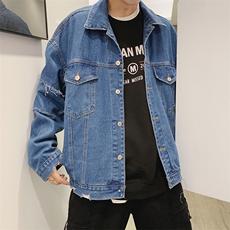 早春破洞外套in港风牛仔夹克宽松韩版百搭上衣D309-2Y，男装夹克，电商D321A
