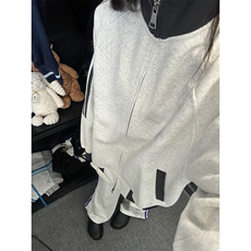 抖音得物高品质26春装美式高街重磅结构拼接织带立领卫衣外套CM42，女装短外套，电商A486-1