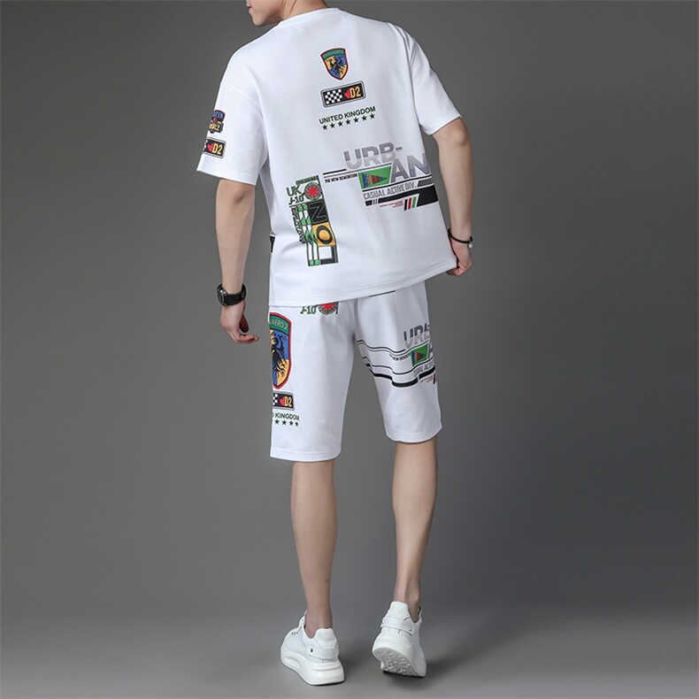 夏季男式短袖短裤透气两件套运动休闲圆领修身t恤套装,男装休闲套装,电商B360