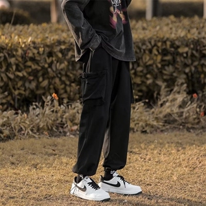 春秋日系潮牌宽松大码工装裤子男新款直筒青少年百搭水洗九分裤图片