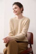 麻花羊绒衫女秋冬新款圆领加厚山羊绒毛衣宽松扭花气质针织打底衫，女装羊绒衫，暖绒情旗舰店