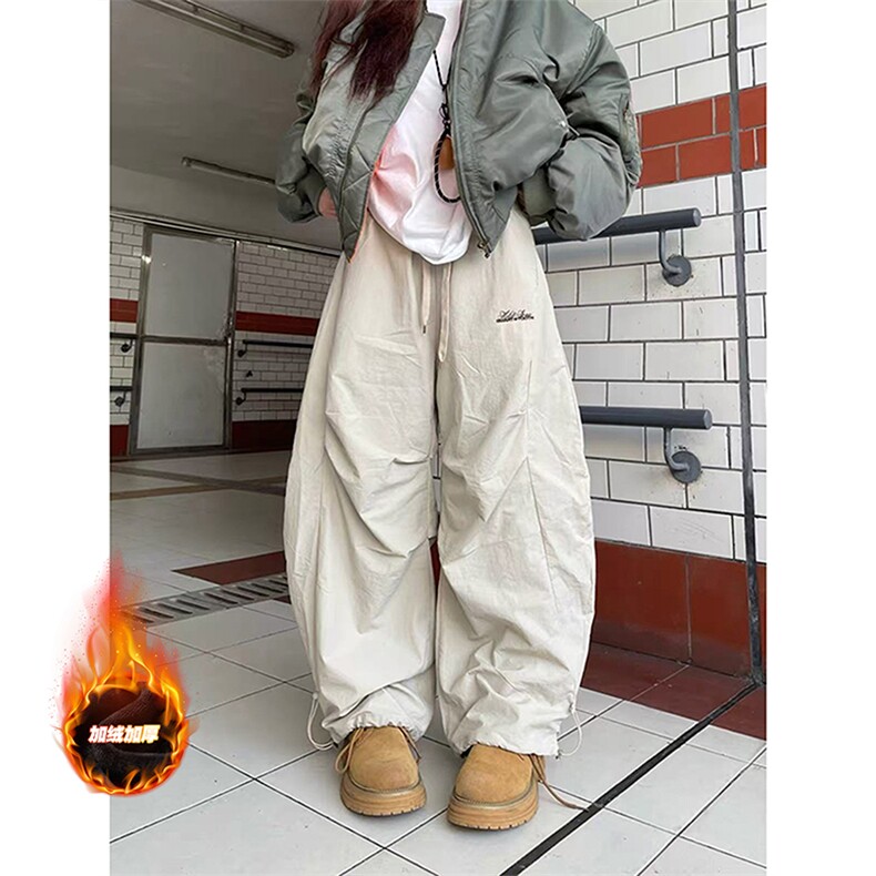 网图A2358JRP42-秋冬加绒加厚美式复古褶皱伞兵工装裤男阔腿裤子,男装工装外套,电商B241