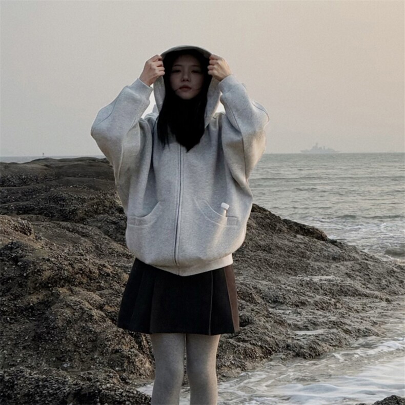 抖音得物高品质25秋冬美式高街宽松结构防风高领连帽卫衣外套W60,男装卫衣,电商A486