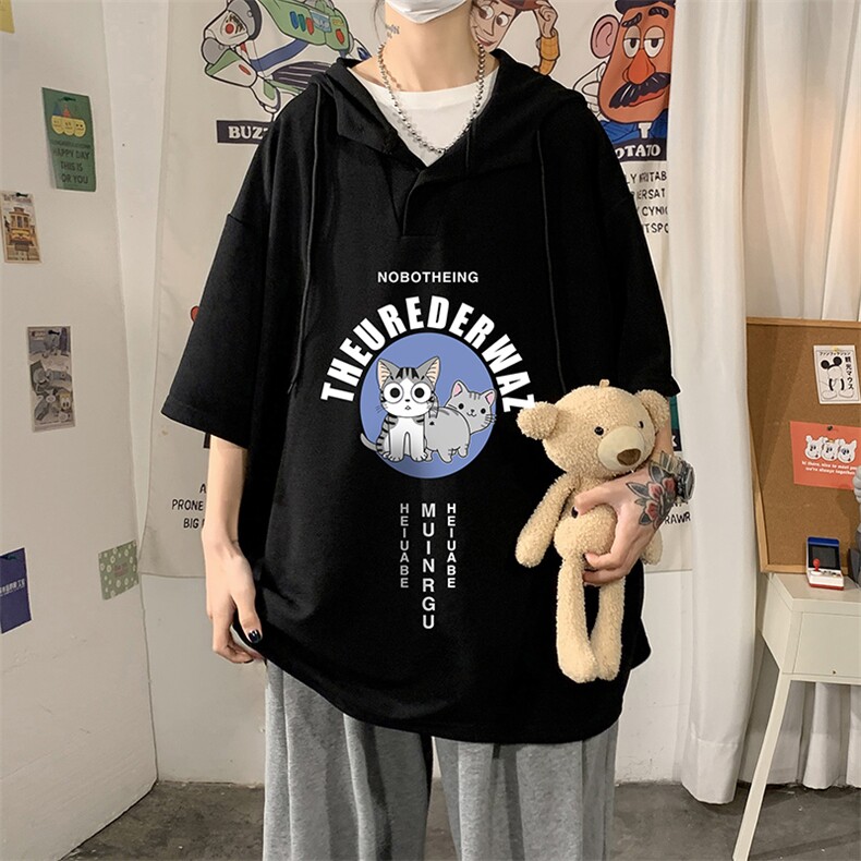 LD54160-P45NASA连帽短袖t恤男大码胖子带帽五分袖中袖,男装T恤,电商A040