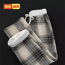 加绒加厚冬款男毛呢复绒条纹拼接弯刀保暖直筒长裤h062P52，男装休闲裤，星座1013-1