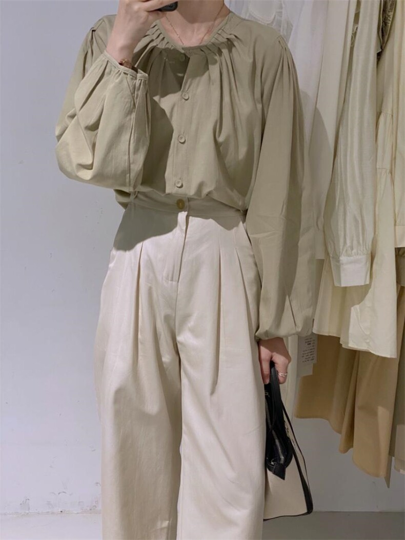 圆领衬衫，女装衬衫，驿谷