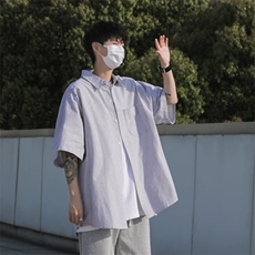 日系蓝白条纹短袖衬衫男高级感男生衣服搭配帅气穿搭少年感-C290，男装衬衫，星座601-2
