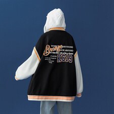 中性风毛呢慵懒风连帽棒球服简约印花夹克外套G108P75控98---，男装夹克，A247A