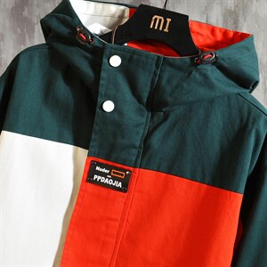 2021秋季新日系大码潮流连帽夹克宽松撞色拼接外套男J975-P75图片