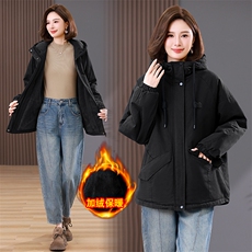 派克服女短款加绒加厚2025年冬季新款小个子妈妈洋气连帽棉衣外套，女装派克服，韩派