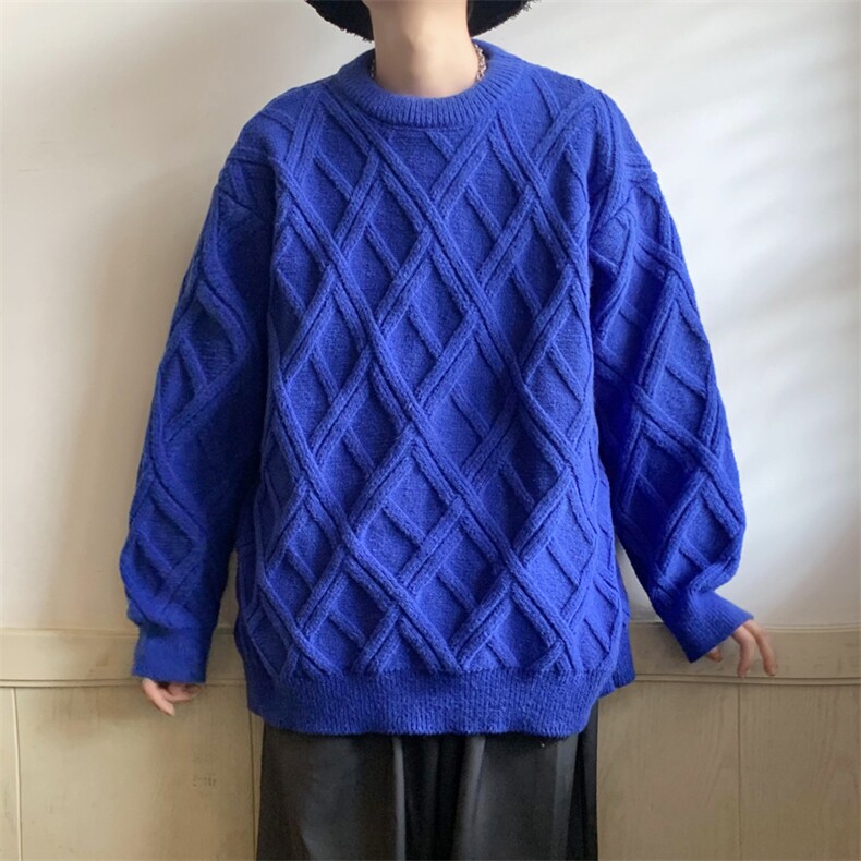 加厚圆领菱格毛衣男套头慵懒风针织衫打底衫M677-P55,男装T恤,星座1212