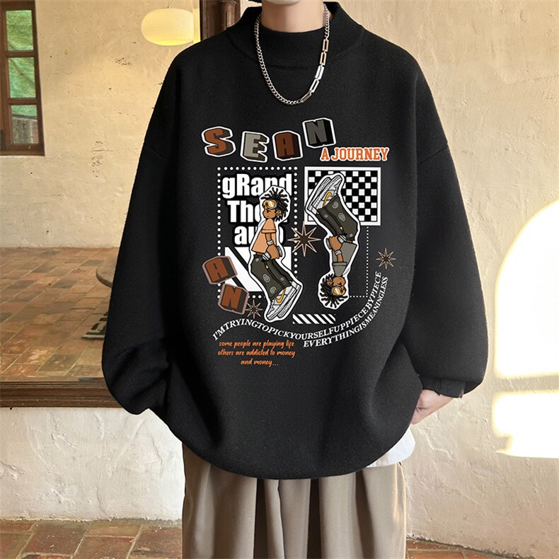 控68半高领毛衣男士大码针织衫男毛线衣男M18282-P45加绒款-P65，男装针织衫/毛衣，电商A040