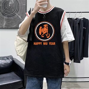 男圆领T恤宽松短袖假两件Q914P28图片