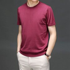 M9160502021夏季新款桑蚕丝T恤衫男纯色透气短袖白搭男装，男装T恤，电商B360