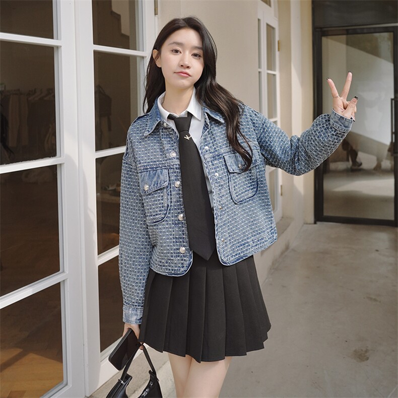 新款现货小香风牛仔外套,女装短外套,菡迪欧娜